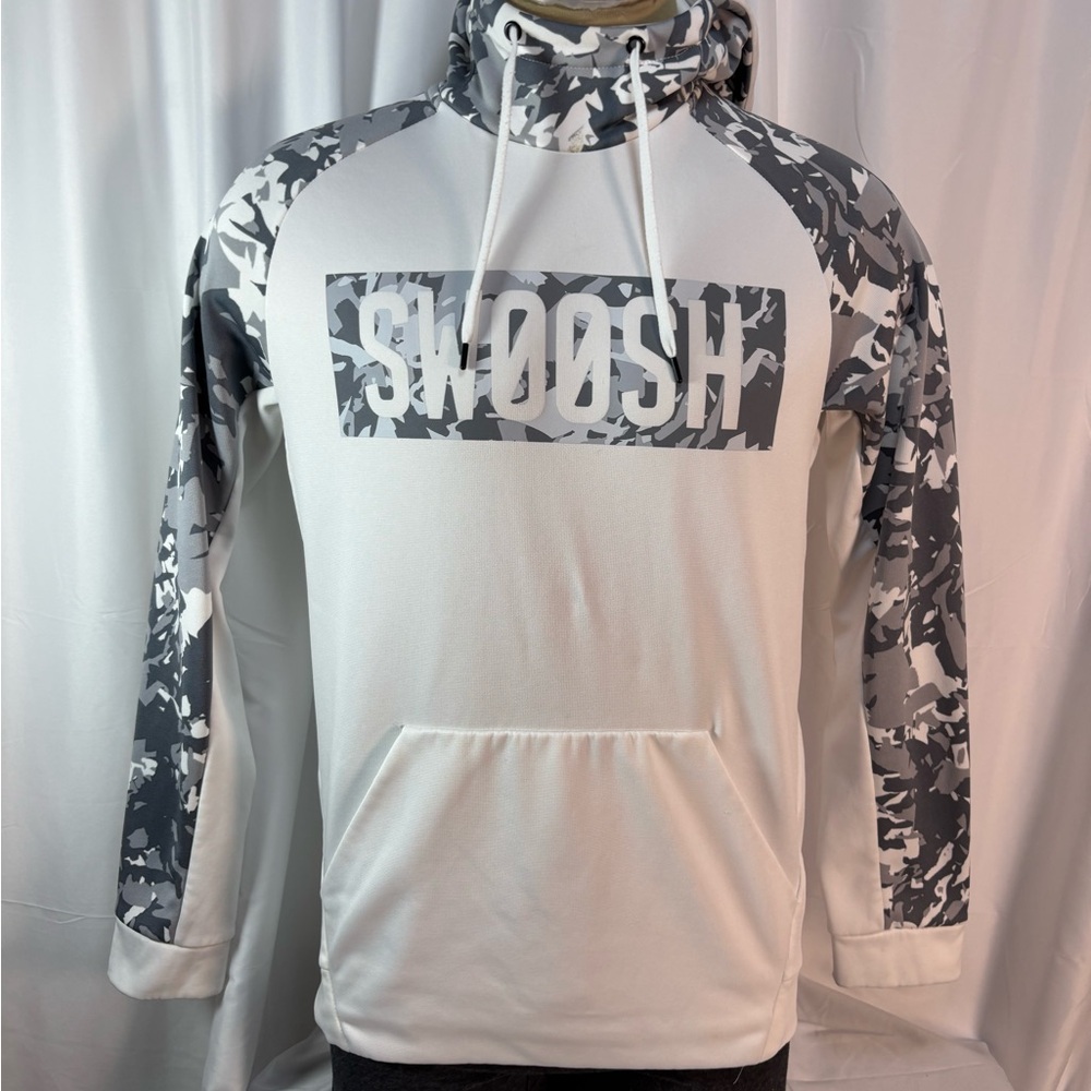 Nike Hoodie Mens M White Gray Camo Therma Fit Pullover